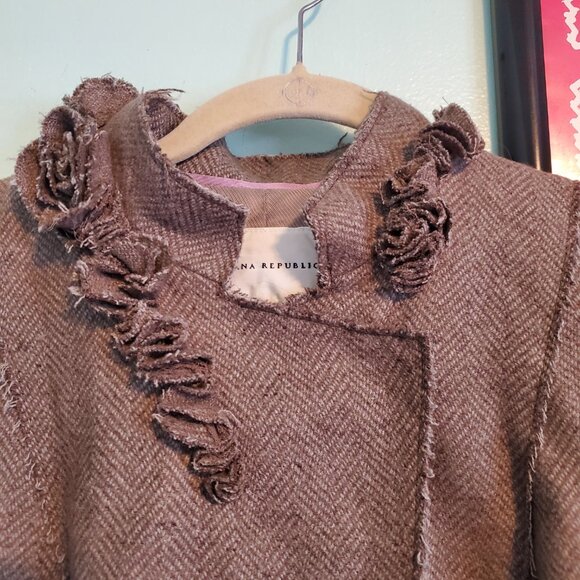 Banana Republic Tumblrcore 2010s Taupe Floral Trim Blazer Jacket Wool Blend - Picture 7 of 14